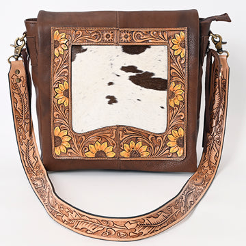 American Darling Messenger Hair on Hand Tooled Genuine Leather Western Women Bag Handbag Purse | Cute